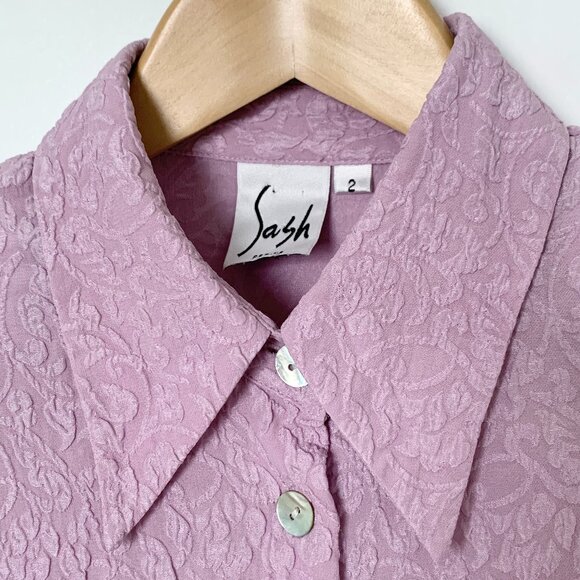 Vintage Sash Silk Floral Button Up Shirt Blouse Fairy Grandma Twee Academia Boho - Picture 2 of 11